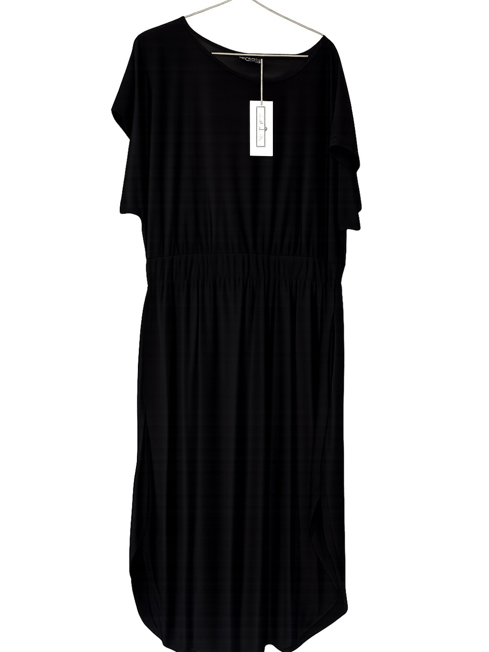 Bon Apple Tea Black Maxi Dress with Elasticized Waist and Short Sleeves